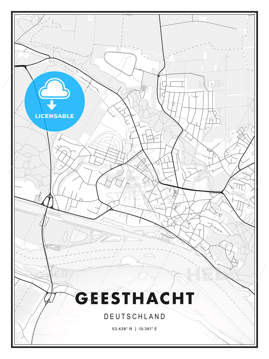 Geesthacht, Germany, Modern Print Template in Various Formats - HEBSTREITS Sketches