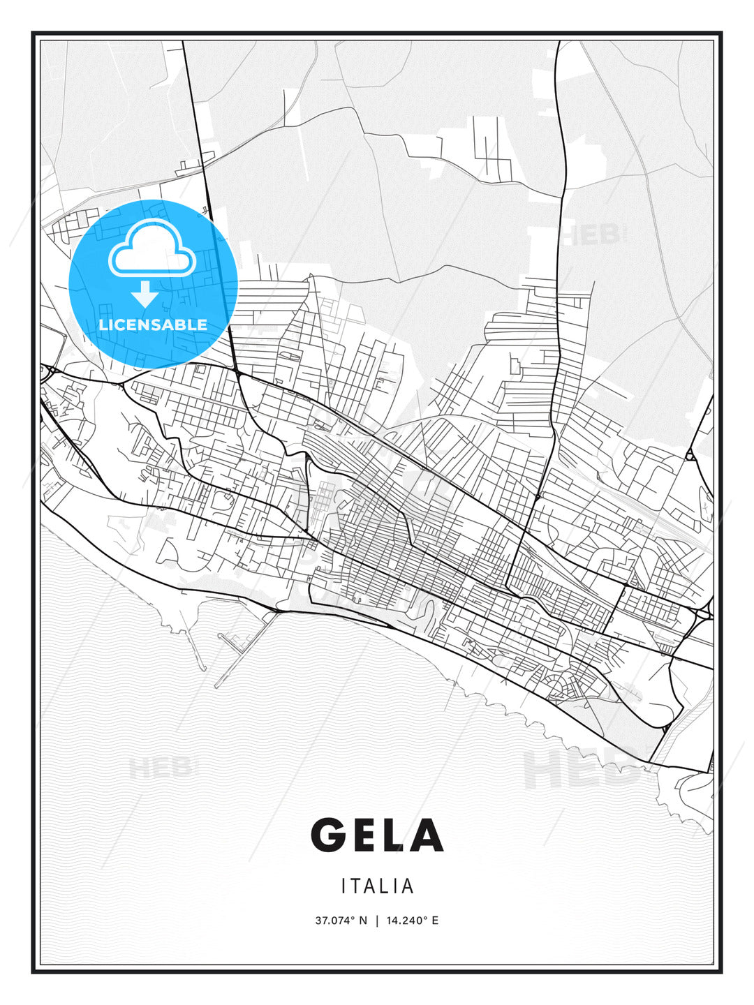 Gela, Italy, Modern Print Template in Various Formats - HEBSTREITS Sketches