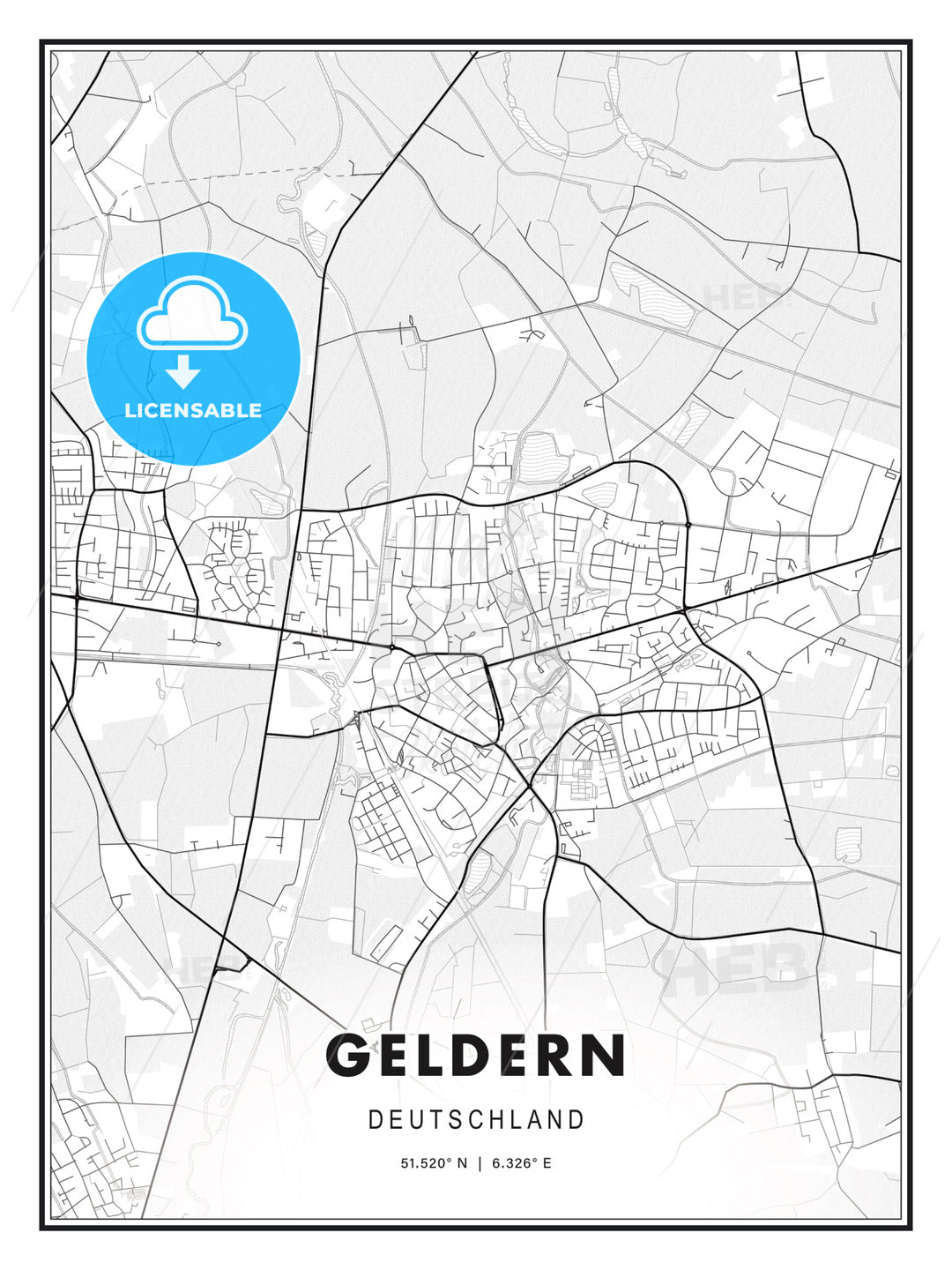 Geldern, Germany, Modern Print Template in Various Formats - HEBSTREITS Sketches