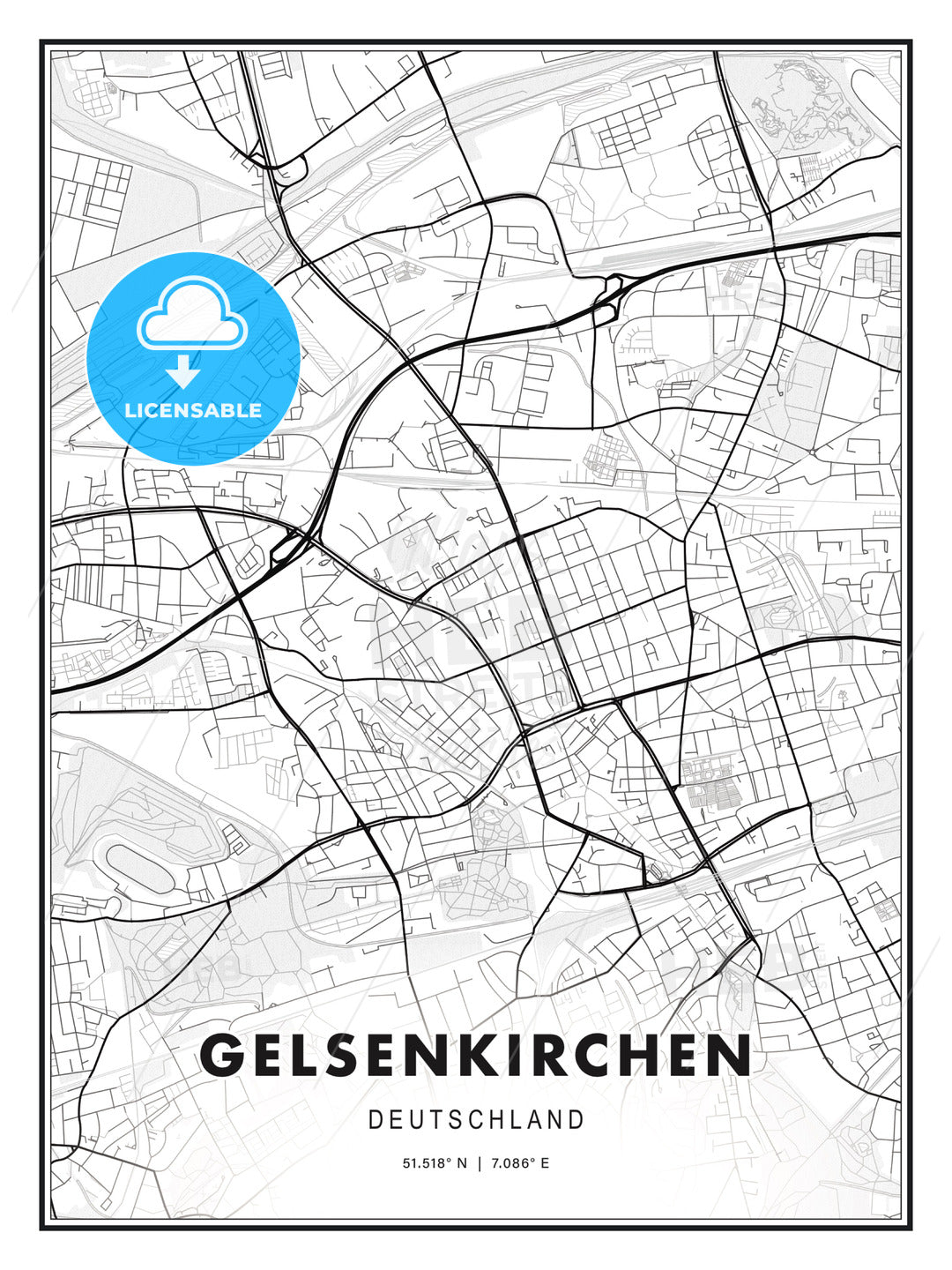Gelsenkirchen, Germany, Modern Print Template in Various Formats - HEBSTREITS Sketches