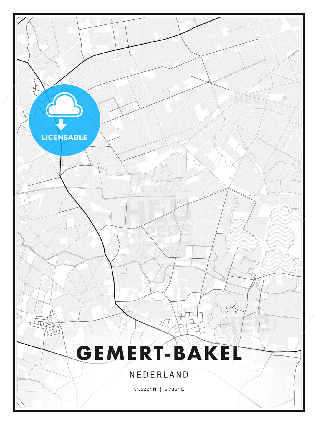 Gemert-Bakel, Netherlands, Modern Print Template in Various Formats - HEBSTREITS Sketches