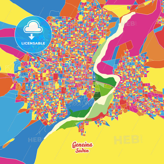 Geneina, Sudan Crazy Colorful Street Map Poster Template - HEBSTREITS Sketches