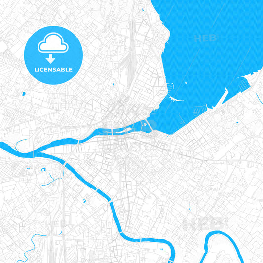 Geneva, Switzerland PDF vector map with water in focus