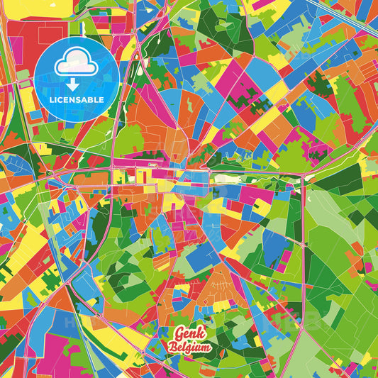 Genk, Belgium Crazy Colorful Street Map Poster Template - HEBSTREITS Sketches