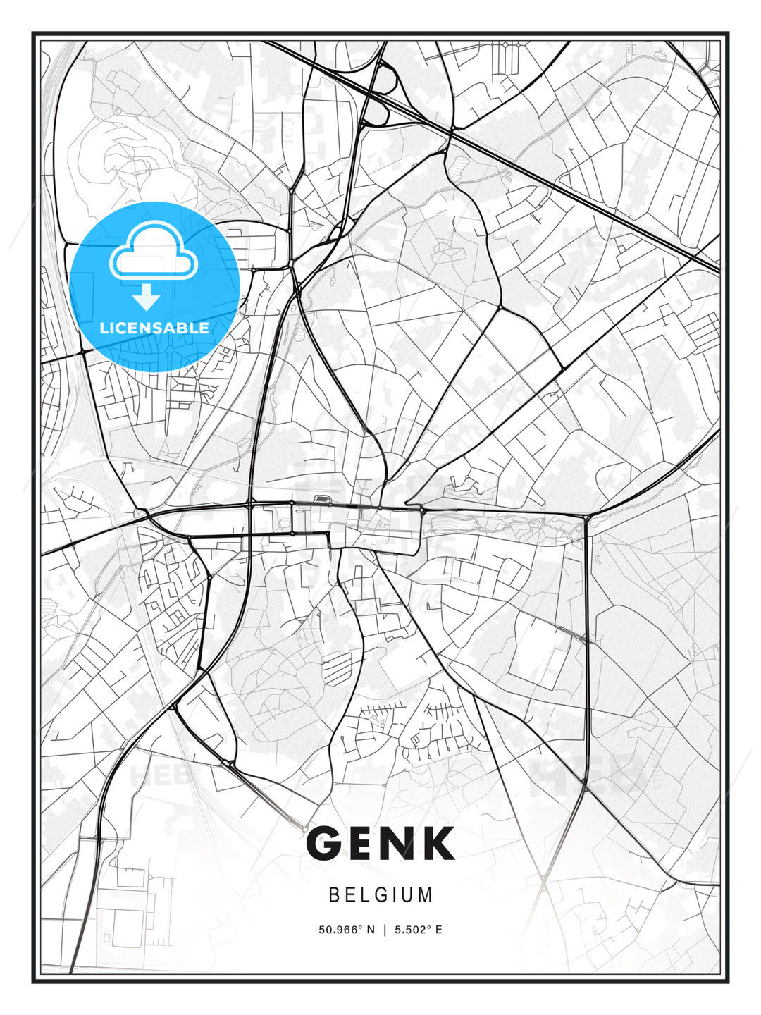 Genk, Belgium, Modern Print Template in Various Formats - HEBSTREITS Sketches