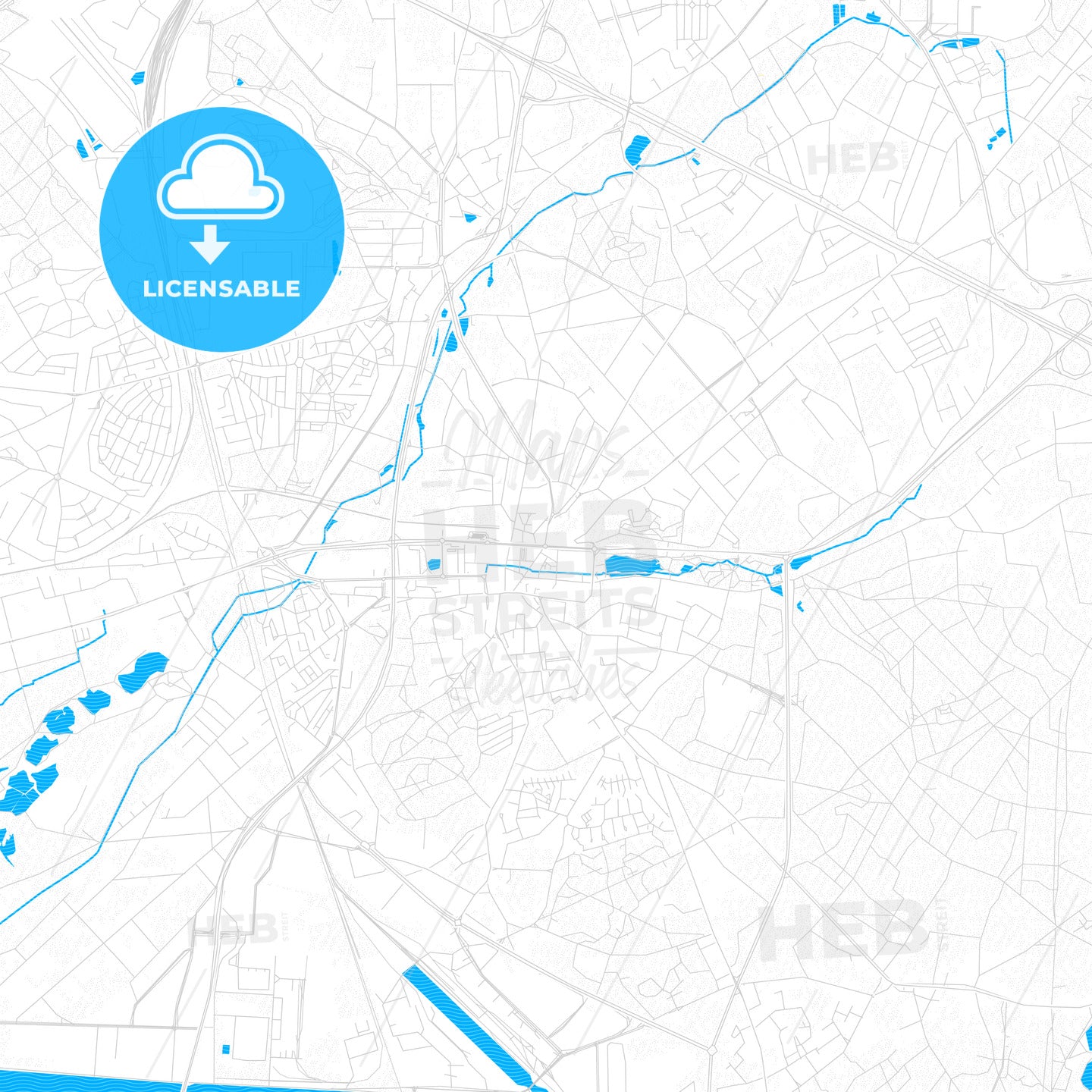 Genk, Belgium PDF vector map with water in focus