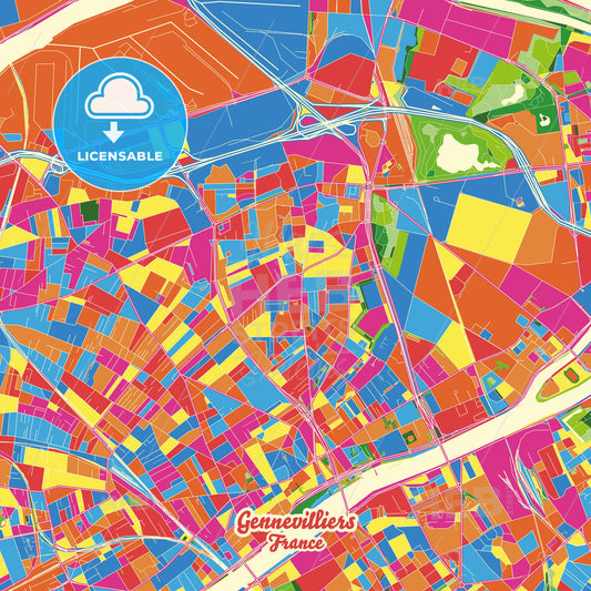 Gennevilliers, France Crazy Colorful Street Map Poster Template - HEBSTREITS Sketches
