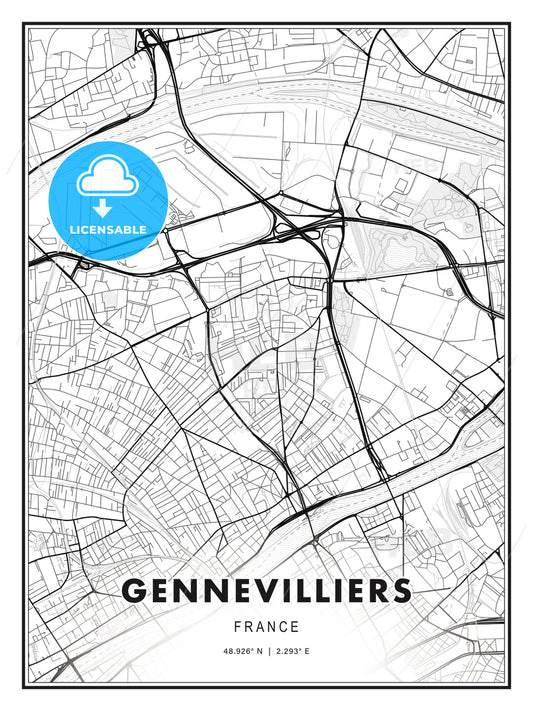 Gennevilliers, France, Modern Print Template in Various Formats - HEBSTREITS Sketches