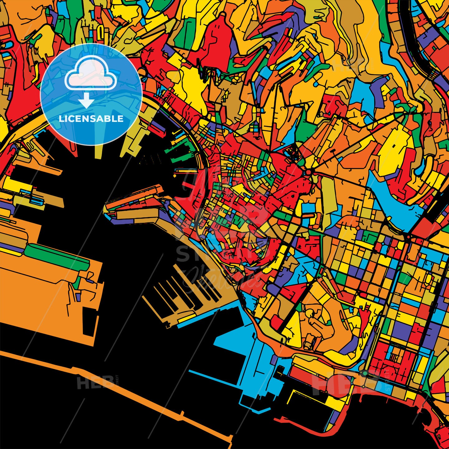 Genoa Colorful Vector Map on Black