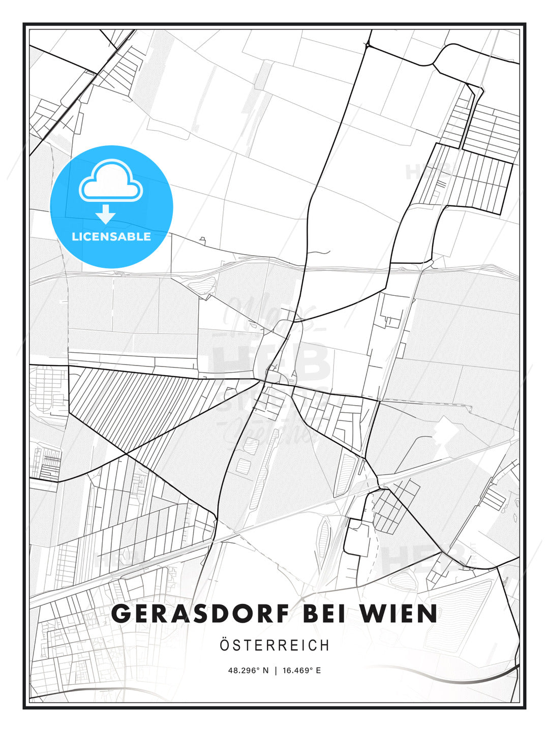 Gerasdorf bei Wien, Austria, Modern Print Template in Various Formats - HEBSTREITS Sketches