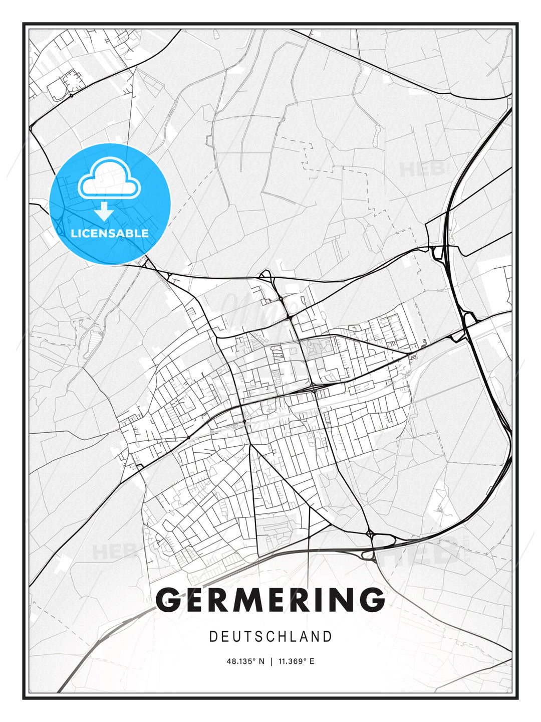 Germering, Germany, Modern Print Template in Various Formats - HEBSTREITS Sketches