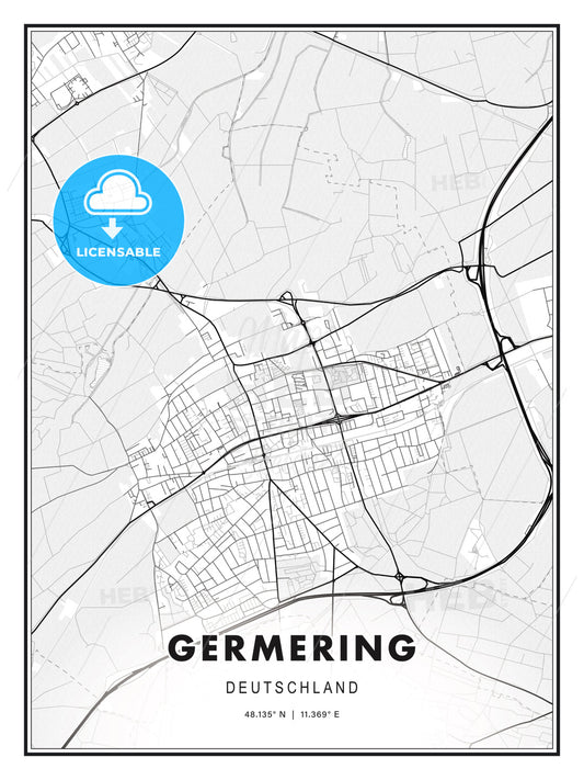 Germering, Germany, Modern Print Template in Various Formats - HEBSTREITS Sketches