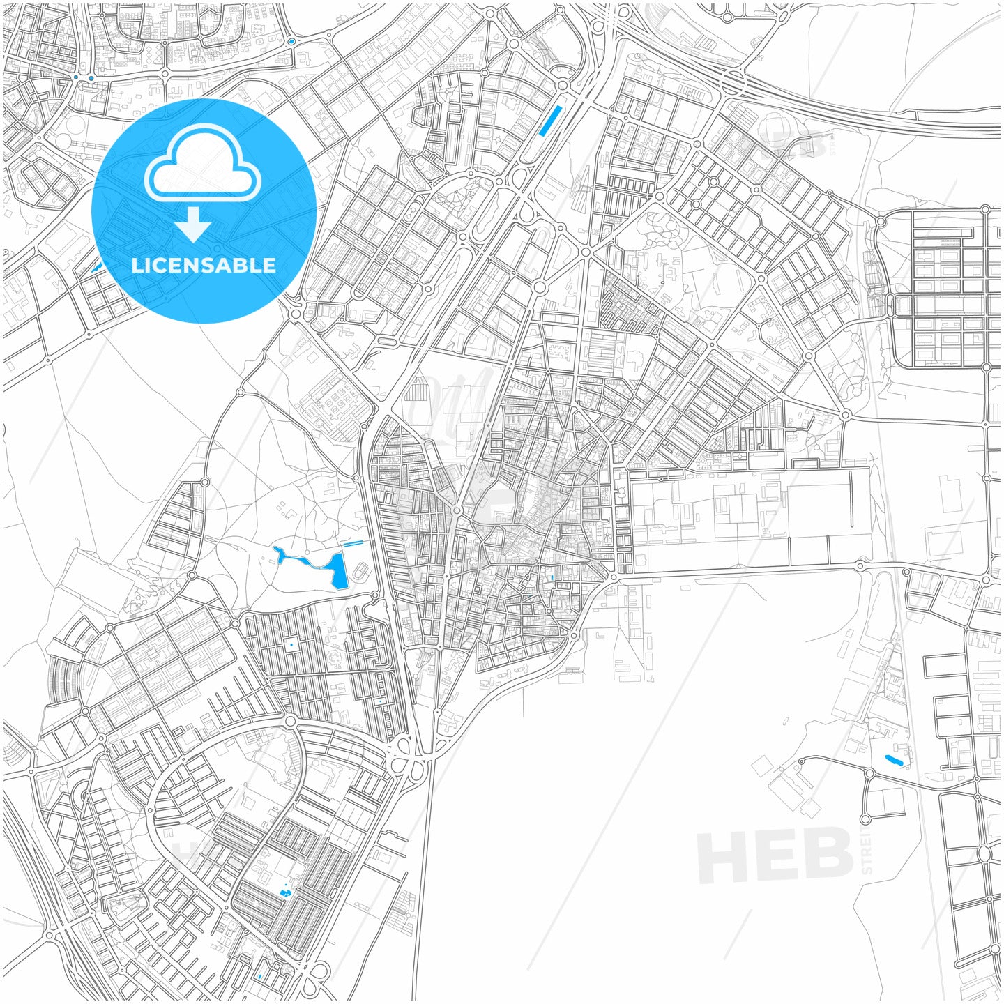 Getafe, Madrid, Spain, city map with high quality roads.