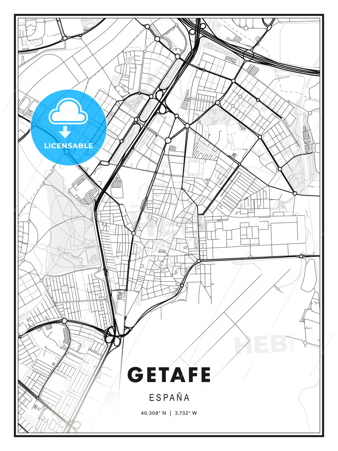 Getafe, Spain, Modern Print Template in Various Formats - HEBSTREITS Sketches