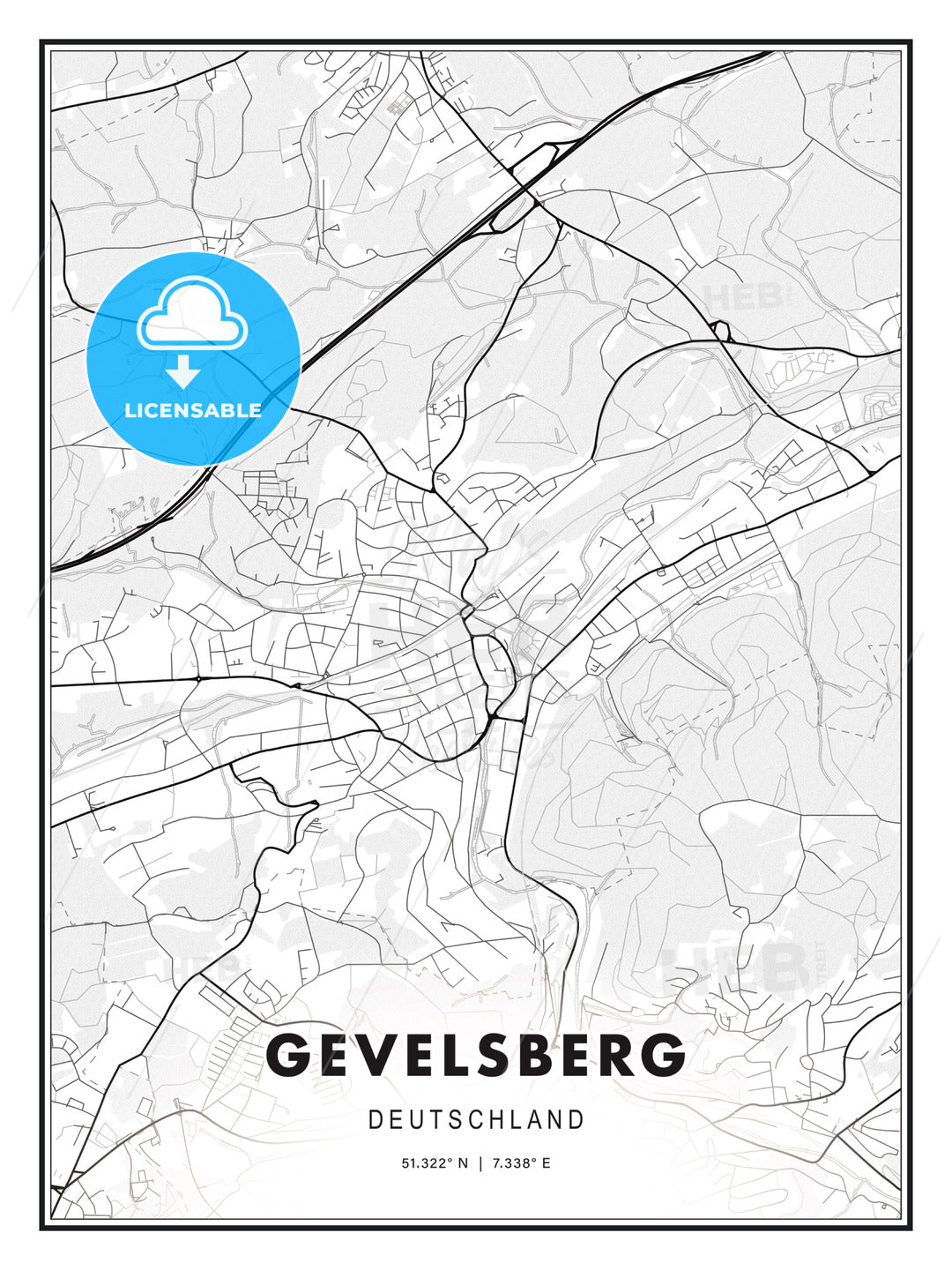 Gevelsberg, Germany, Modern Print Template in Various Formats - HEBSTREITS Sketches