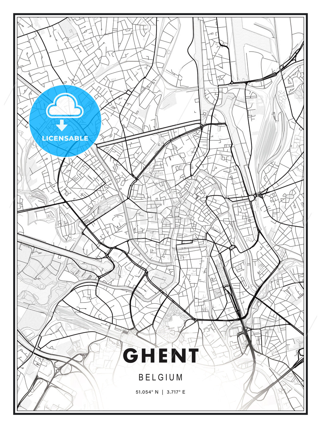 Ghent, Belgium, Modern Print Template in Various Formats - HEBSTREITS Sketches