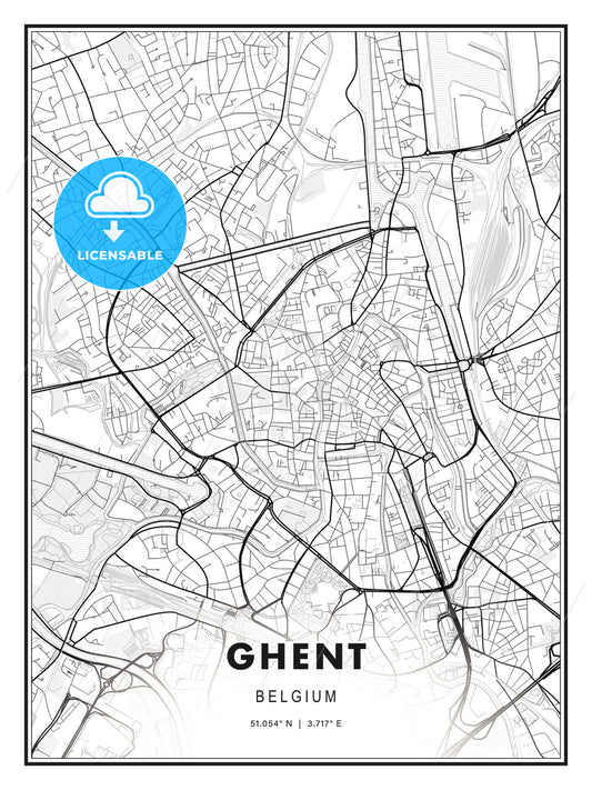 Ghent, Belgium, Modern Print Template in Various Formats - HEBSTREITS Sketches