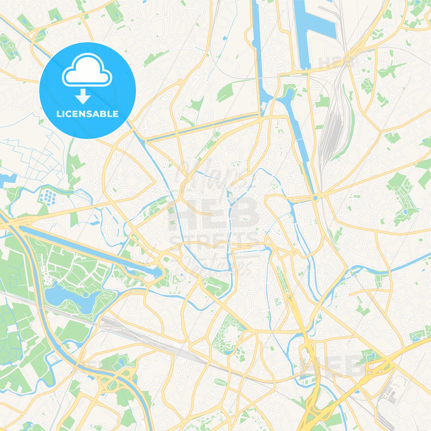 Ghent , Belgium Vector Map - Classic Colors