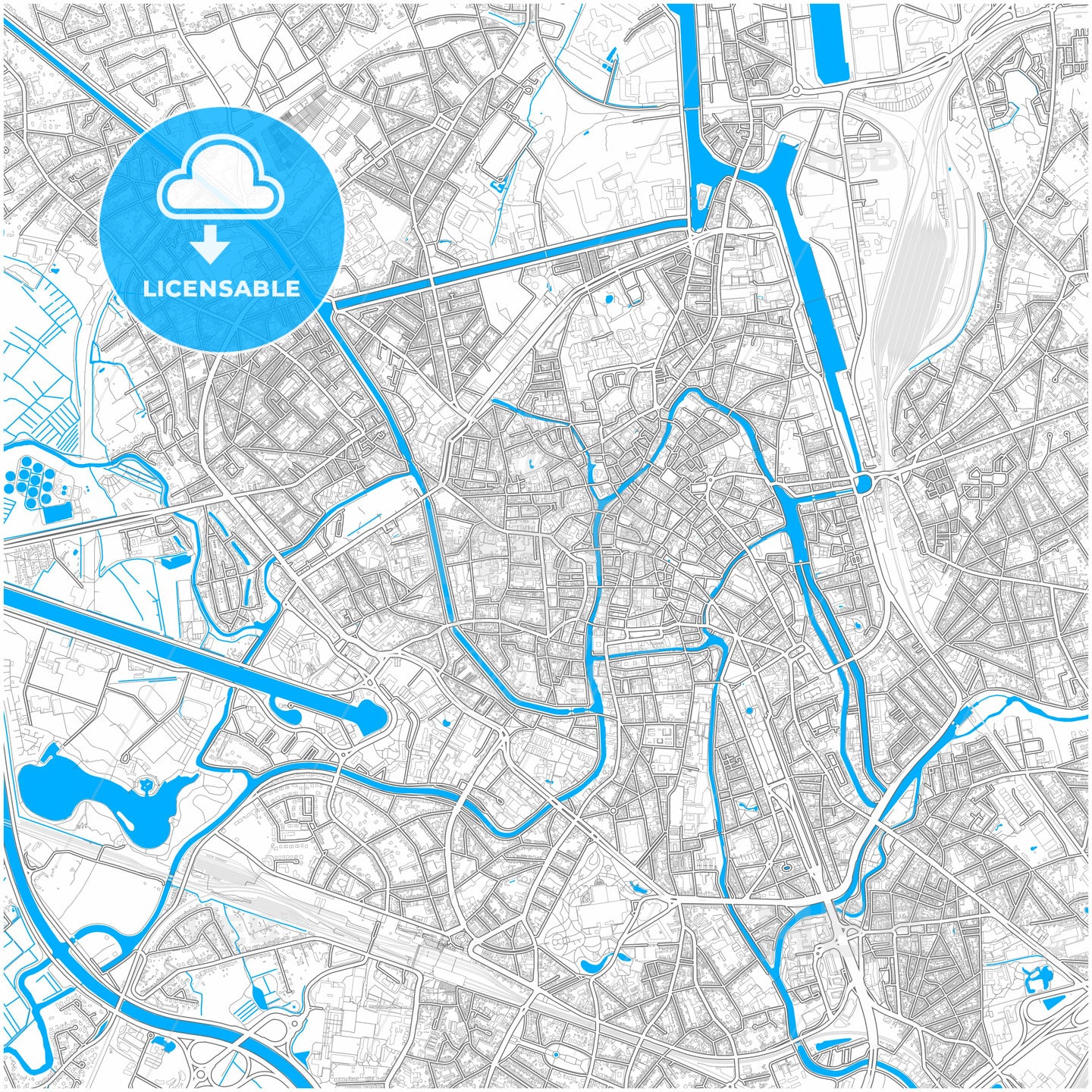 Ghent, East Flanders, Belgium, city map with high quality roads.