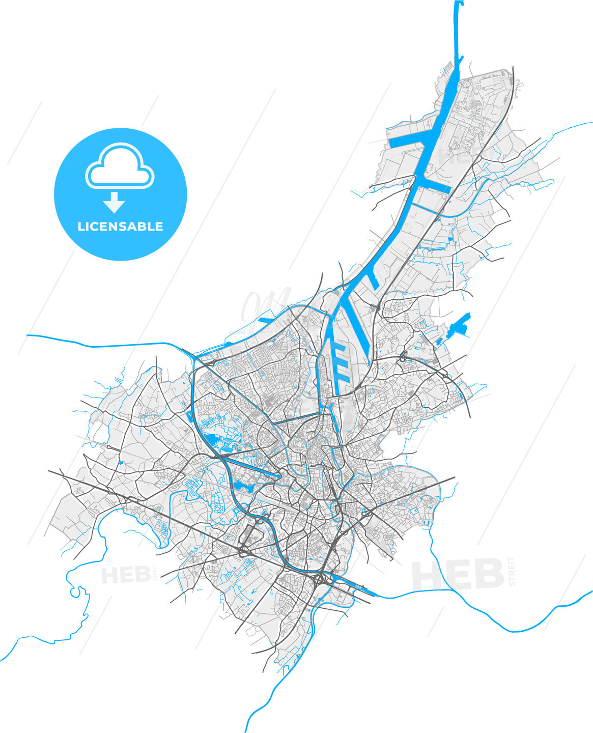 Ghent, East Flanders, Belgium, high quality vector map