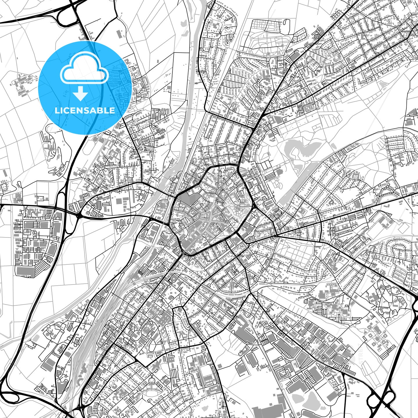 Gießen, Germany, vector map with buildings