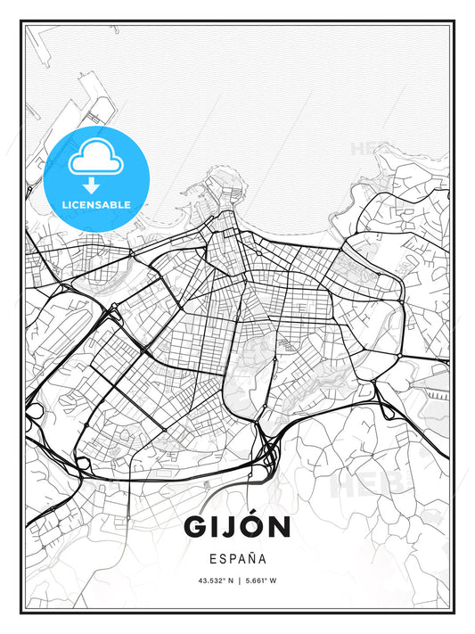 Gijón, Spain, Modern Print Template in Various Formats - HEBSTREITS Sketches