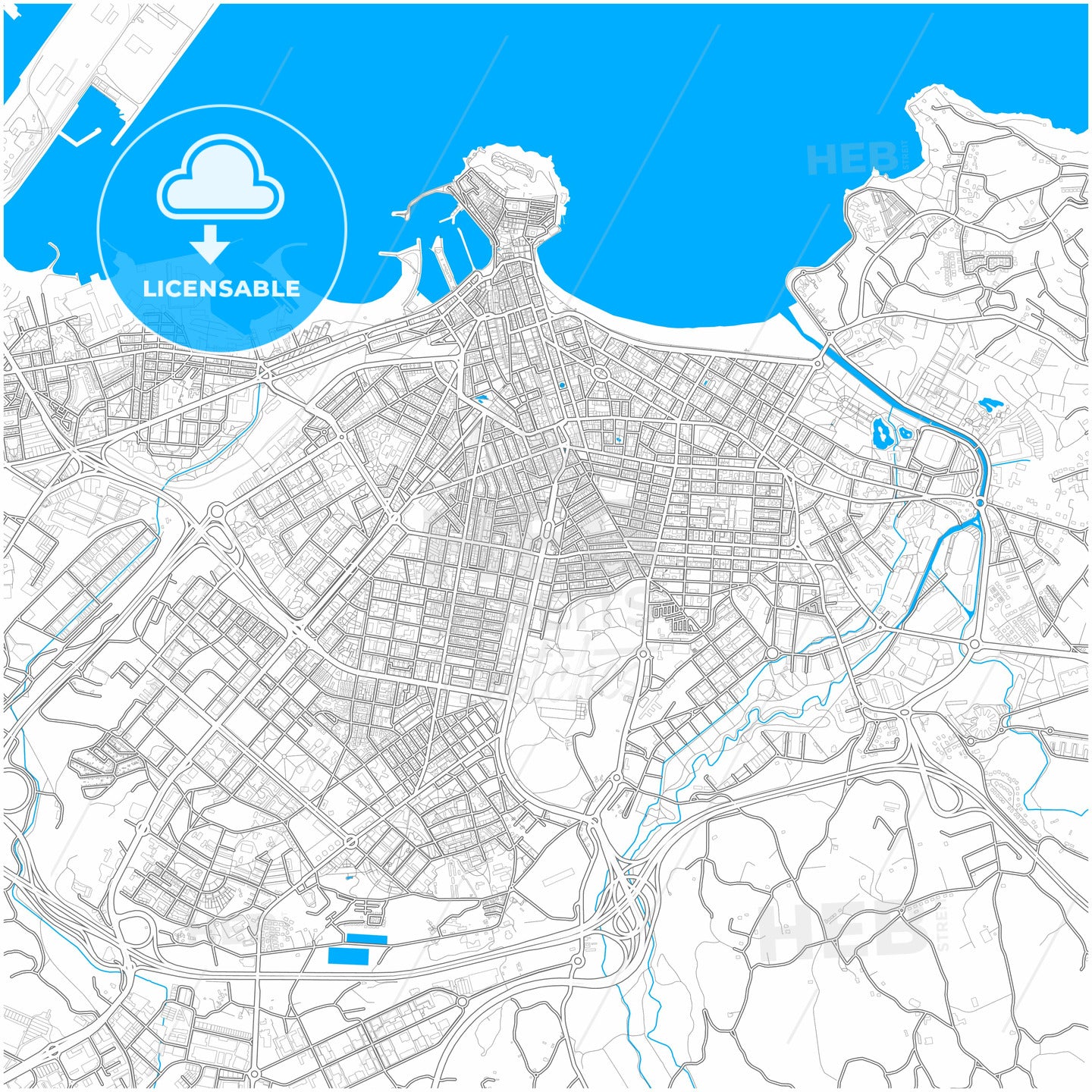 Gijón, Asturias, Spain, city map with high quality roads.