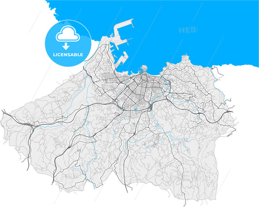 Gijón, Asturias, Spain, high quality vector map