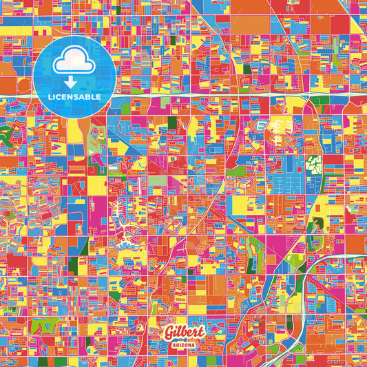Gilbert, United States Crazy Colorful Street Map Poster Template - HEBSTREITS Sketches