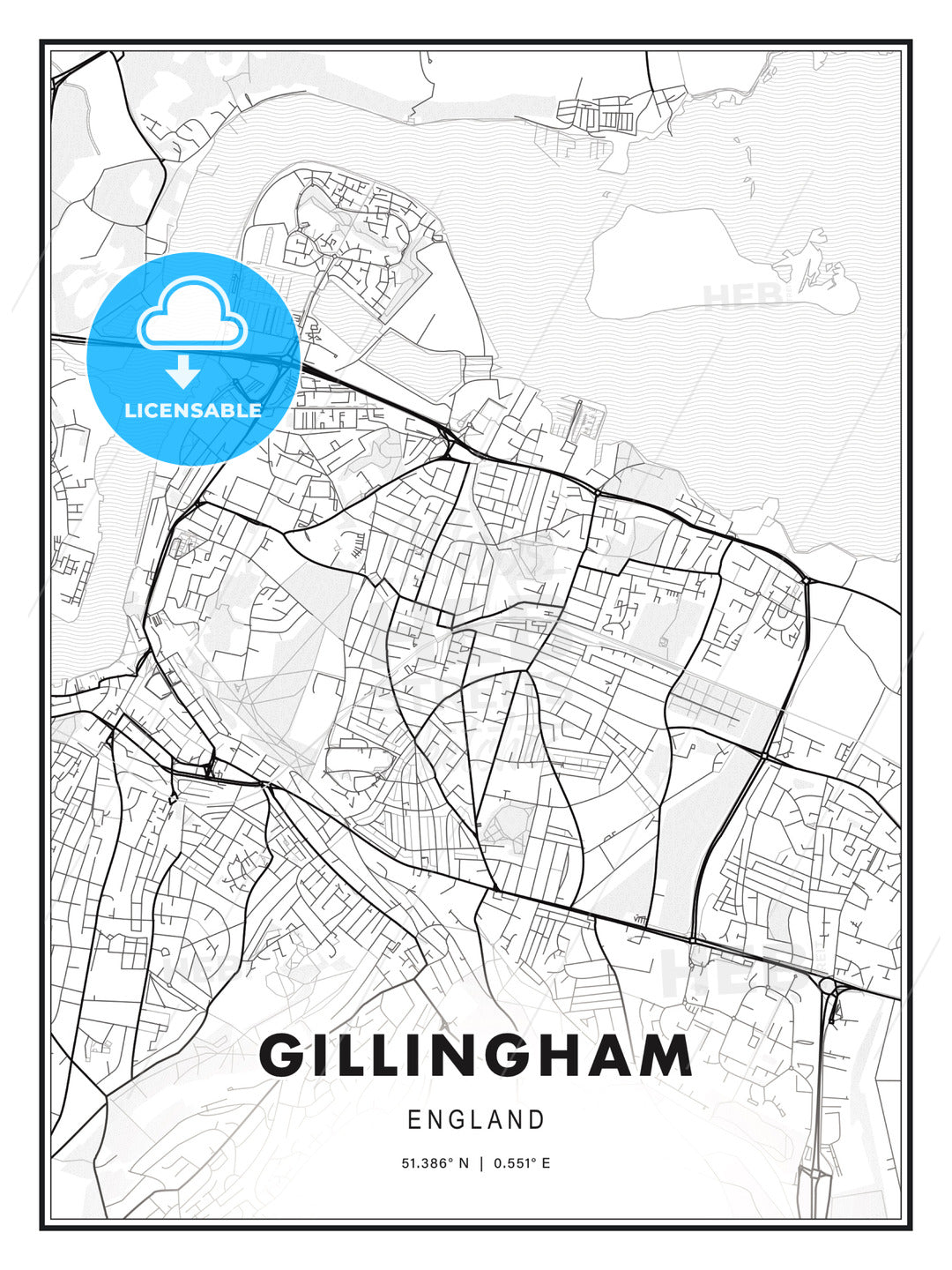 Gillingham, England, Modern Print Template in Various Formats - HEBSTREITS Sketches