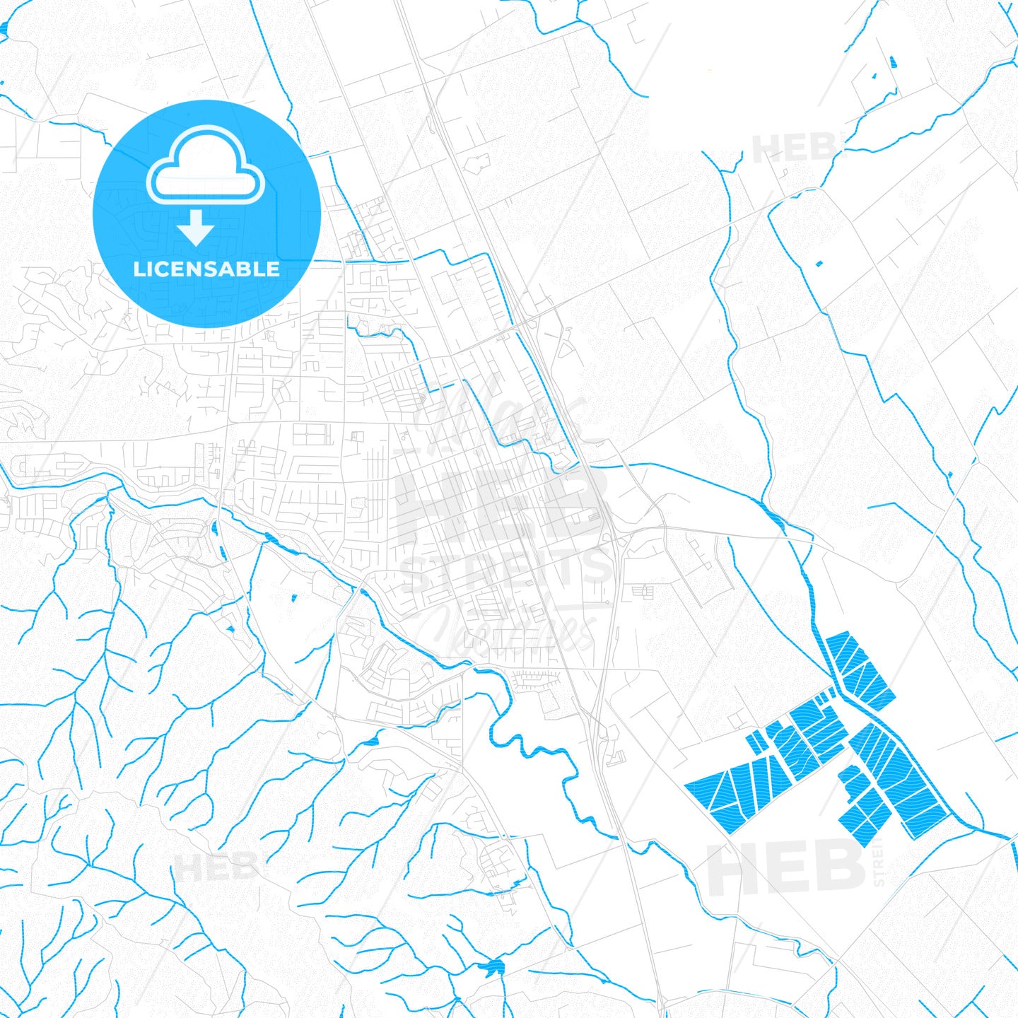 Gilroy, California, United States, PDF vector map with water in focus