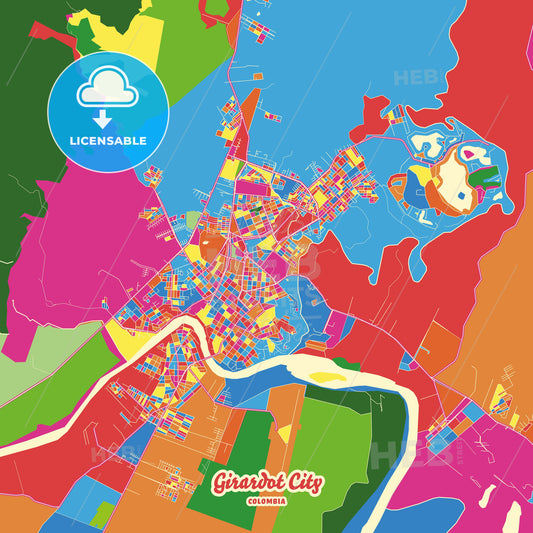 Girardot City, Colombia Crazy Colorful Street Map Poster Template - HEBSTREITS Sketches