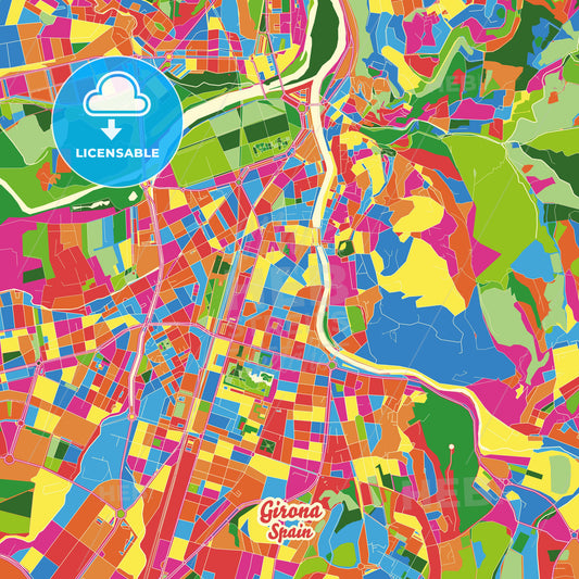 Girona, Spain Crazy Colorful Street Map Poster Template - HEBSTREITS Sketches