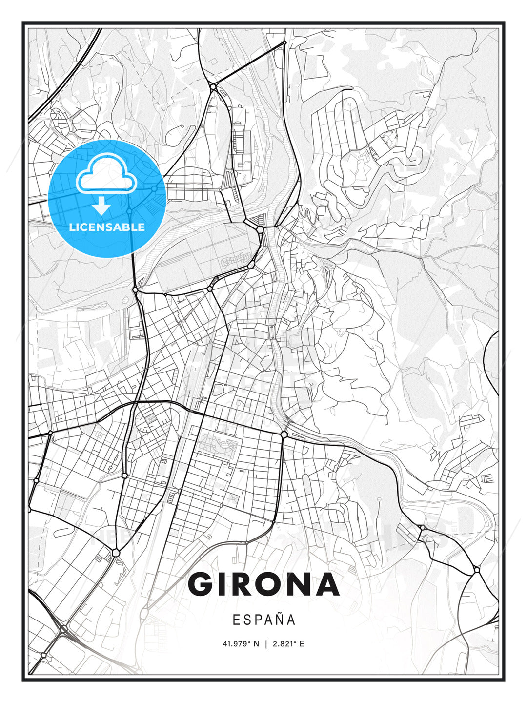 Girona, Spain, Modern Print Template in Various Formats - HEBSTREITS Sketches
