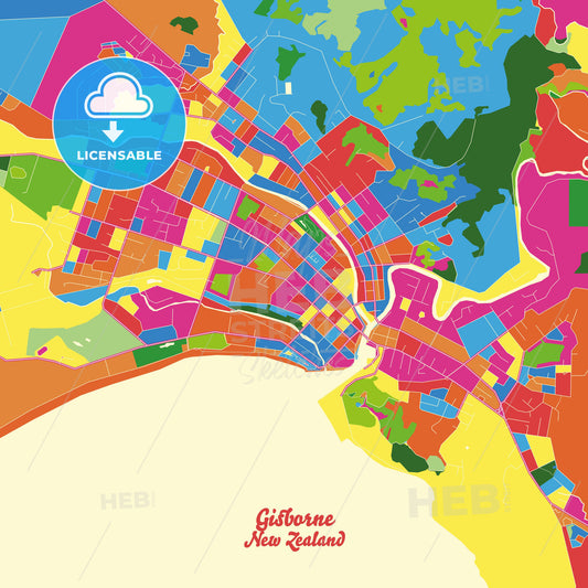 Gisborne, New Zealand Crazy Colorful Street Map Poster Template - HEBSTREITS Sketches