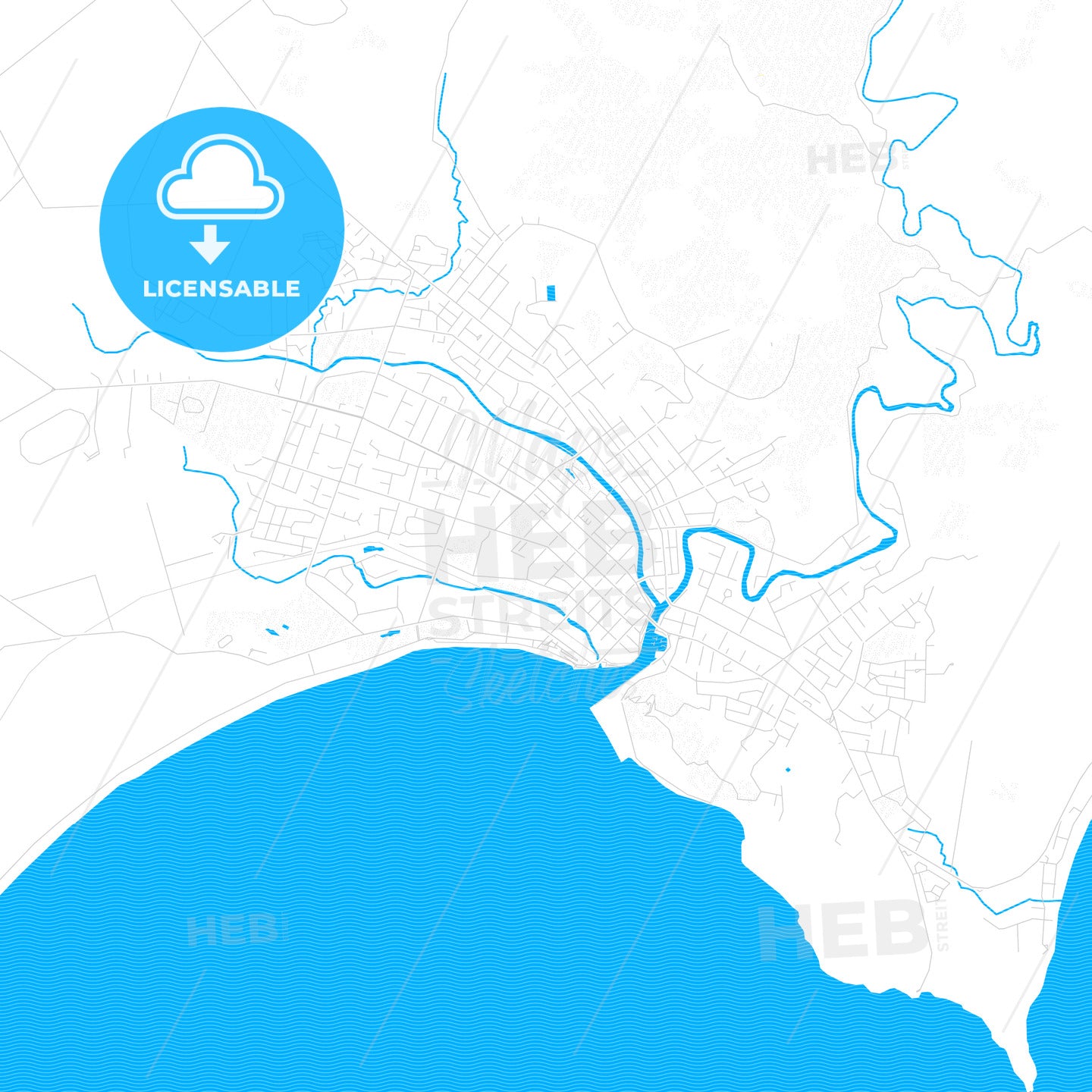 Gisborne, New Zealand PDF vector map with water in focus