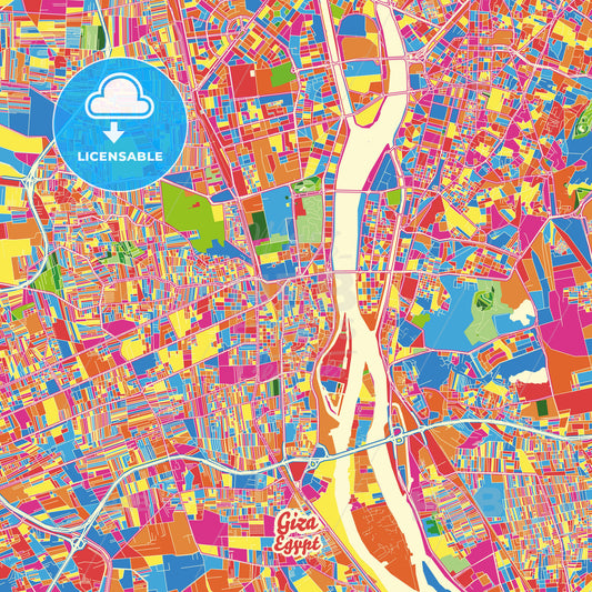 Giza, Egypt Crazy Colorful Street Map Poster Template - HEBSTREITS Sketches
