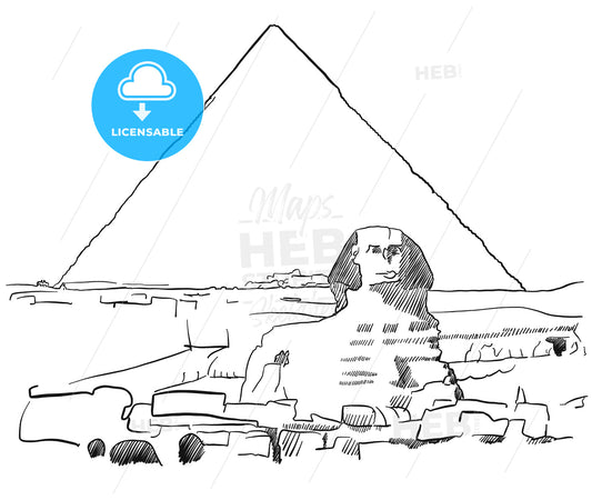 Giza Sphinx with Pyramids sketched – instant download