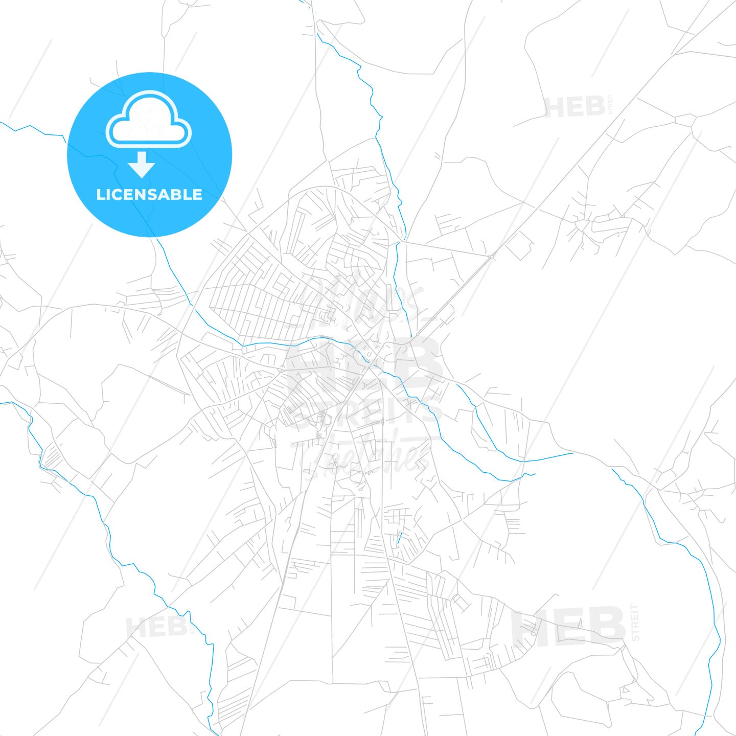 Gjilani / Gnjilane, Kosovo bright two-toned vector map