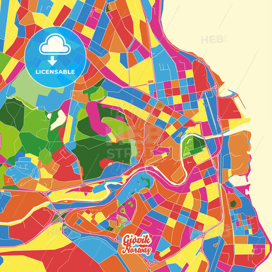 Gjøvik, Norway Crazy Colorful Street Map Poster Template - HEBSTREITS Sketches