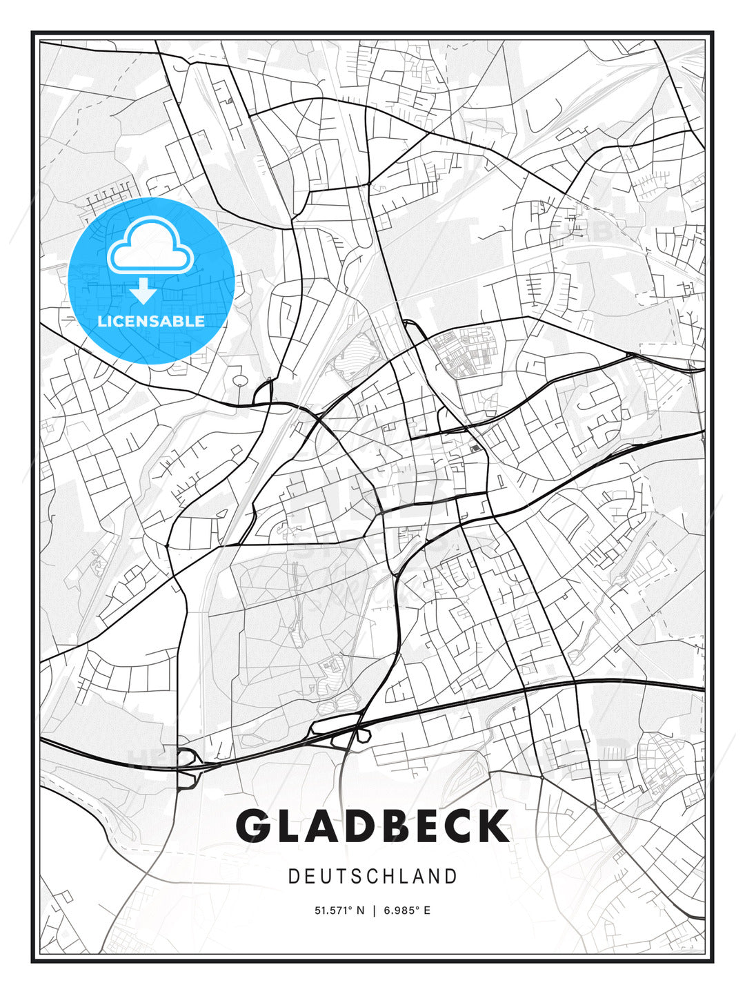 Gladbeck, Germany, Modern Print Template in Various Formats - HEBSTREITS Sketches