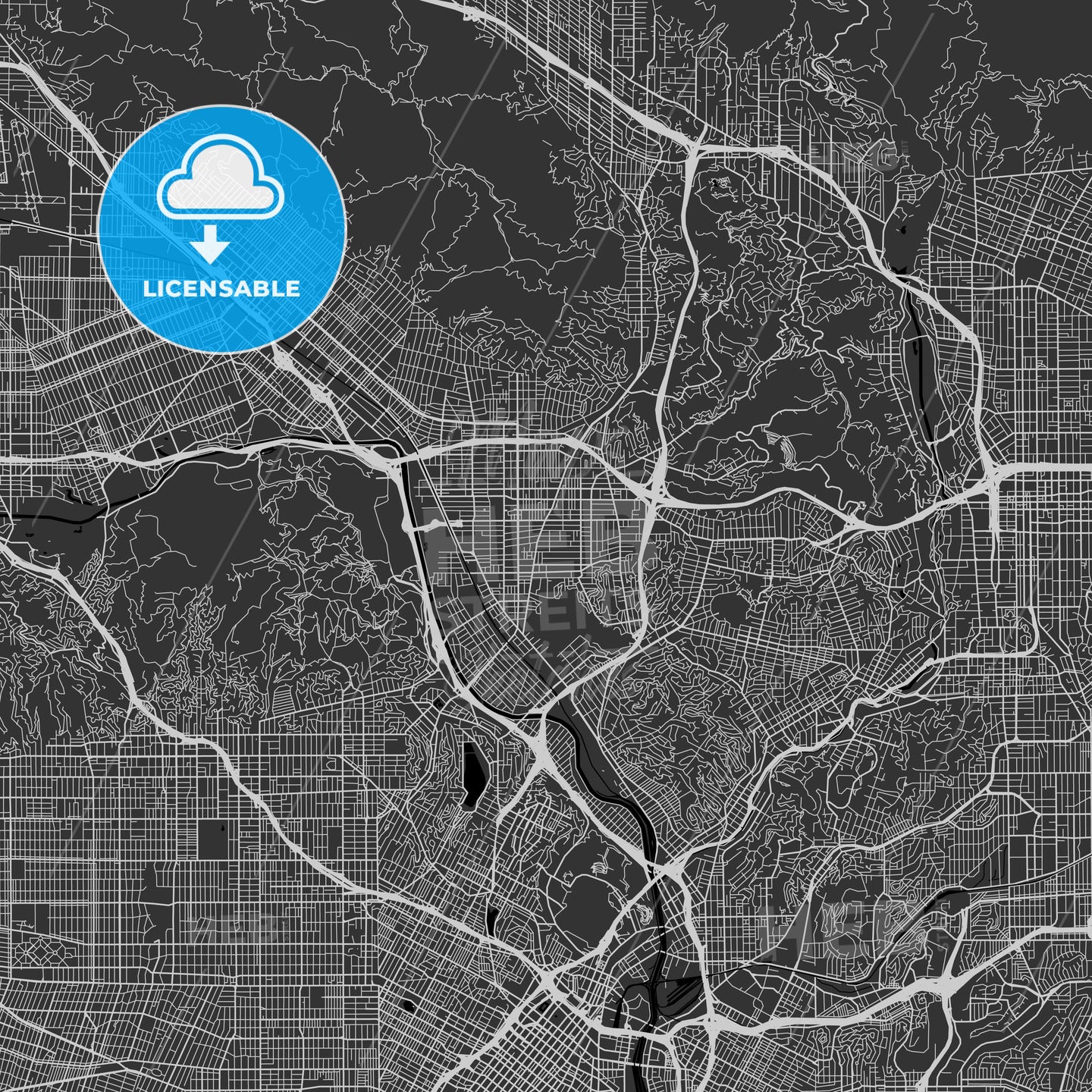 Glendale, California - Area Map - Dark