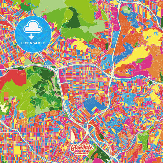 Glendale, United States Crazy Colorful Street Map Poster Template - HEBSTREITS Sketches