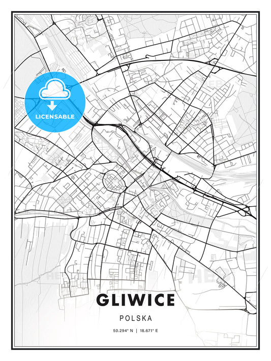 Gliwice, Poland, Modern Print Template in Various Formats - HEBSTREITS Sketches
