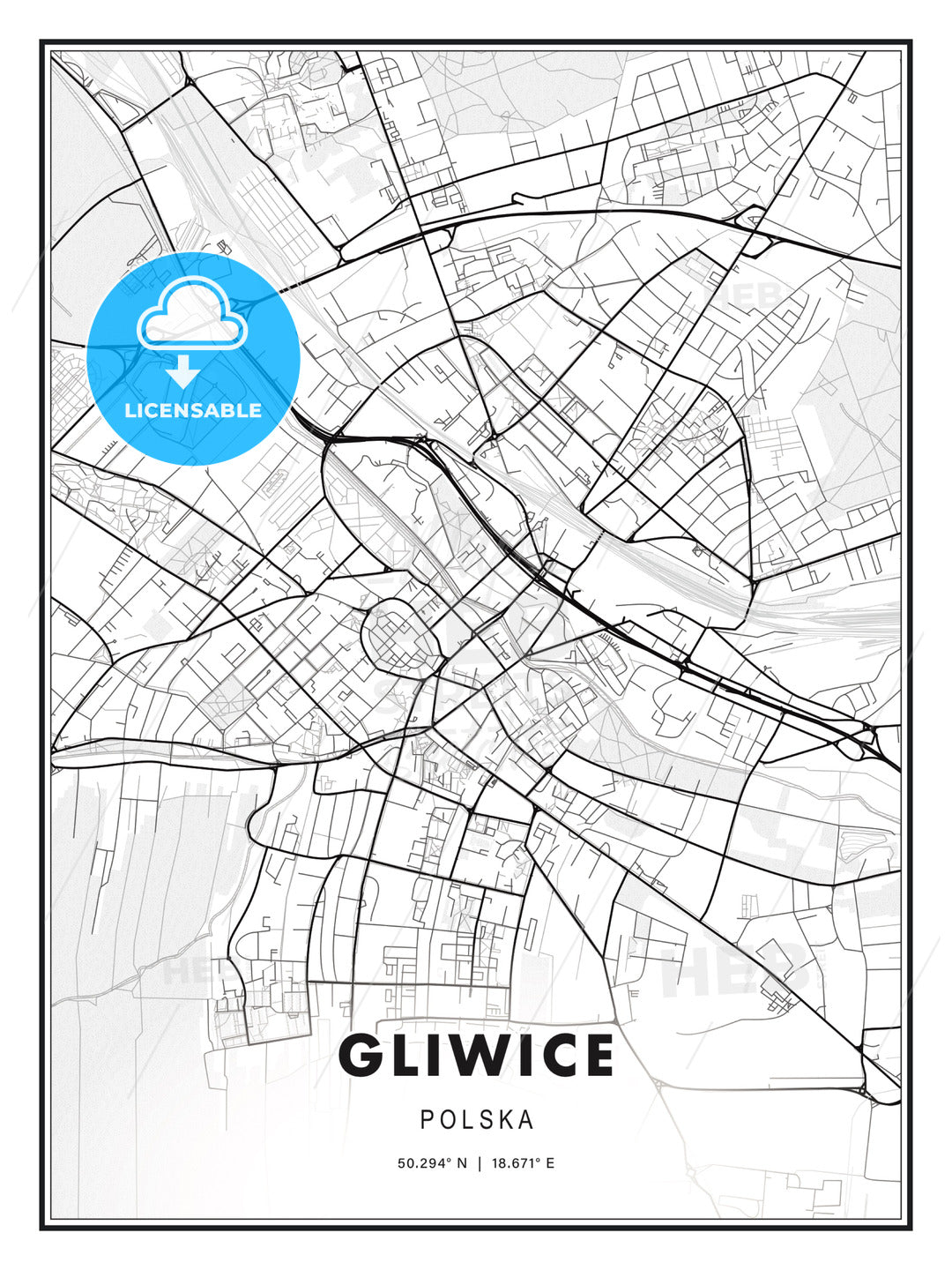 Gliwice, Poland, Modern Print Template in Various Formats - HEBSTREITS Sketches