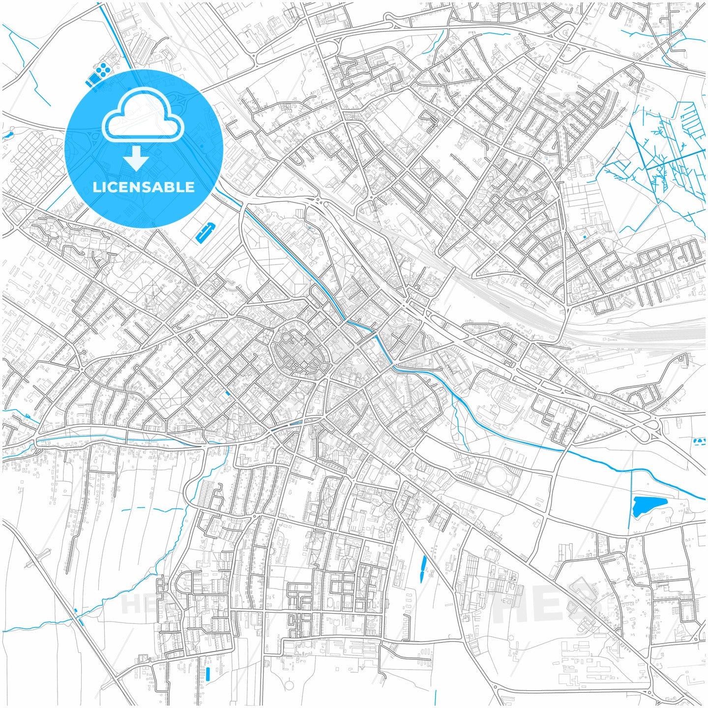 Gliwice, Silesian, Poland, city map with high quality roads.