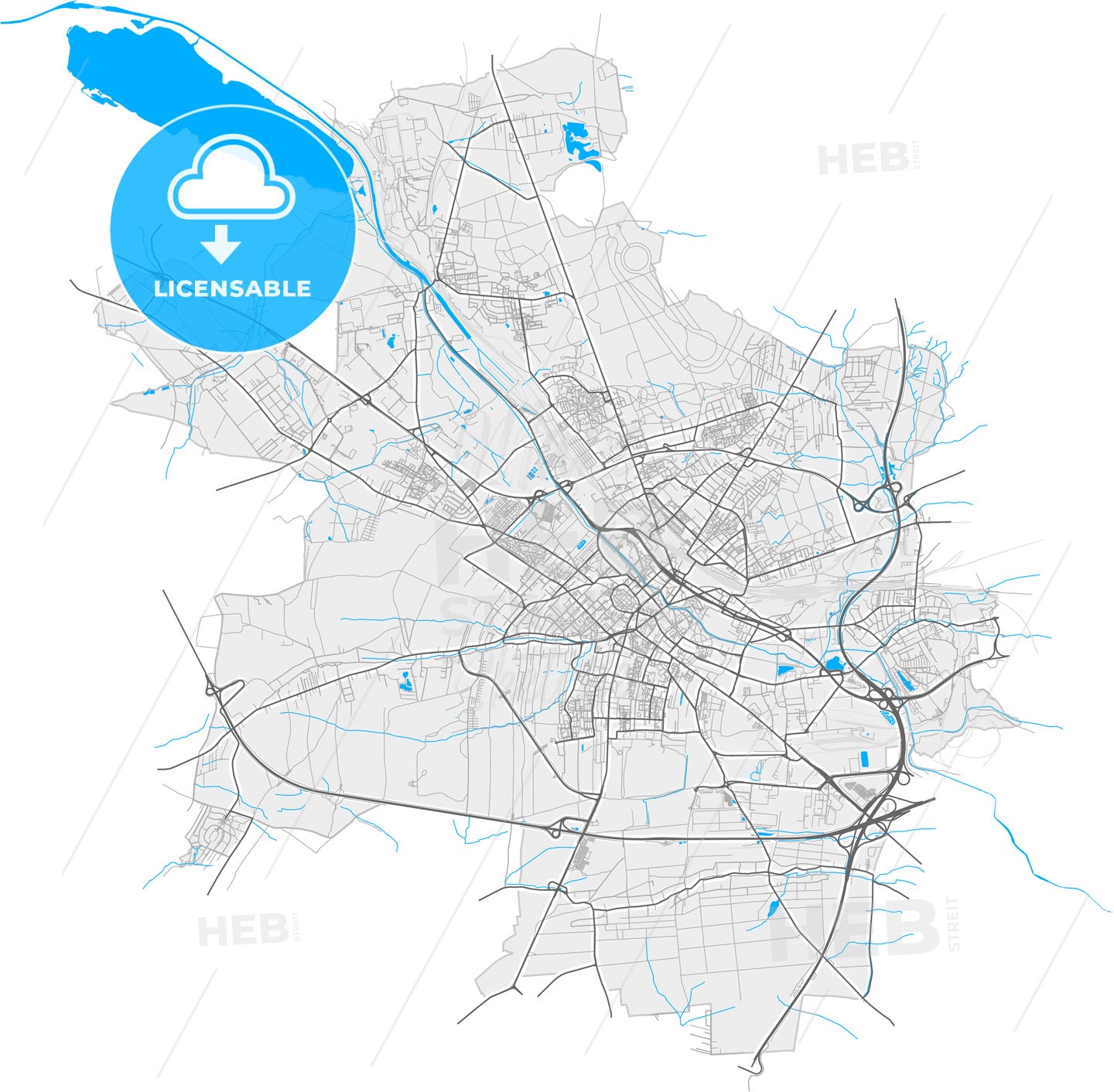 Gliwice, Silesian, Poland, high quality vector map