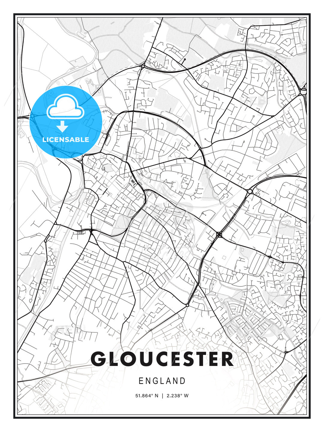 Gloucester, England, Modern Print Template in Various Formats - HEBSTREITS Sketches