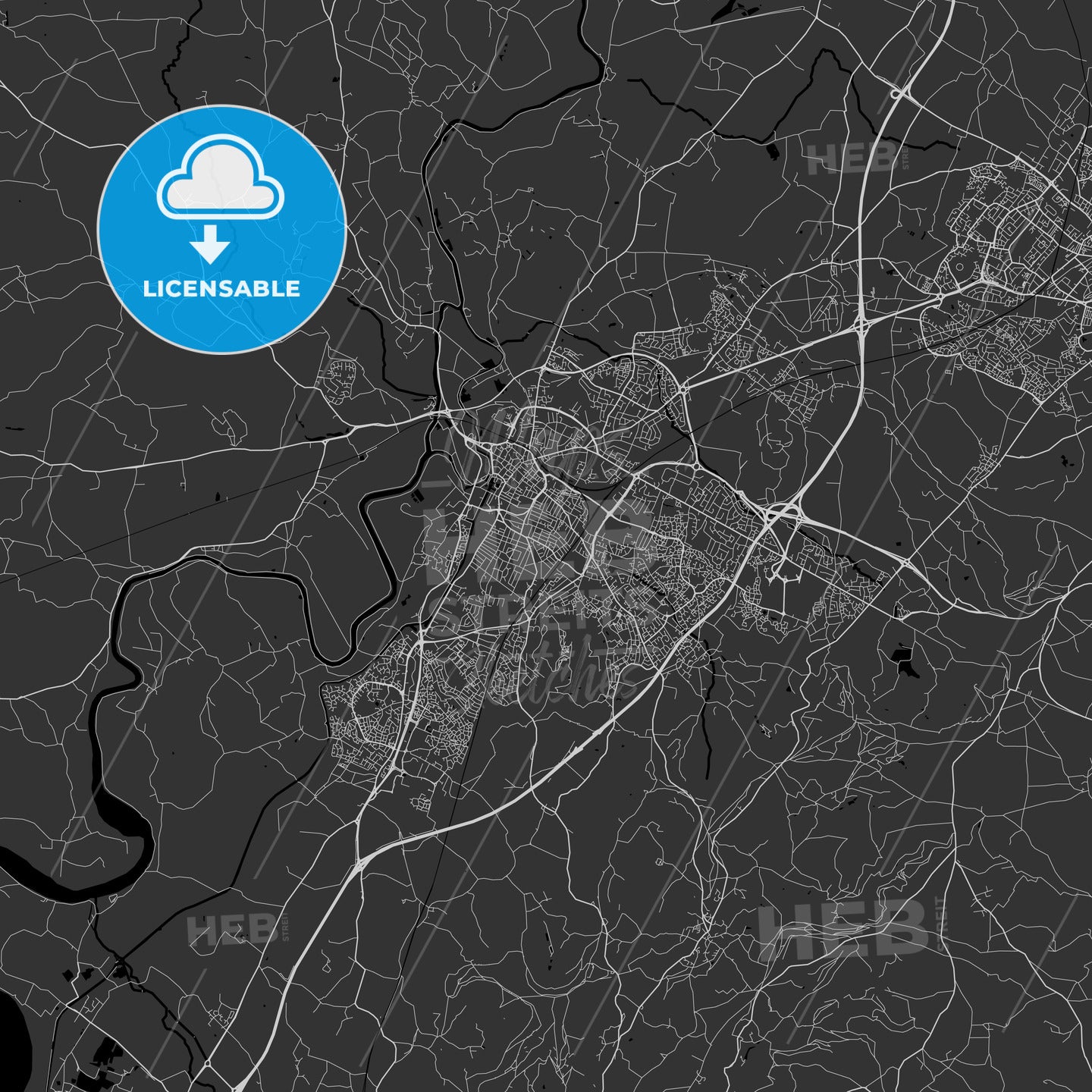 Gloucester, England, UK - Area Map - Dark