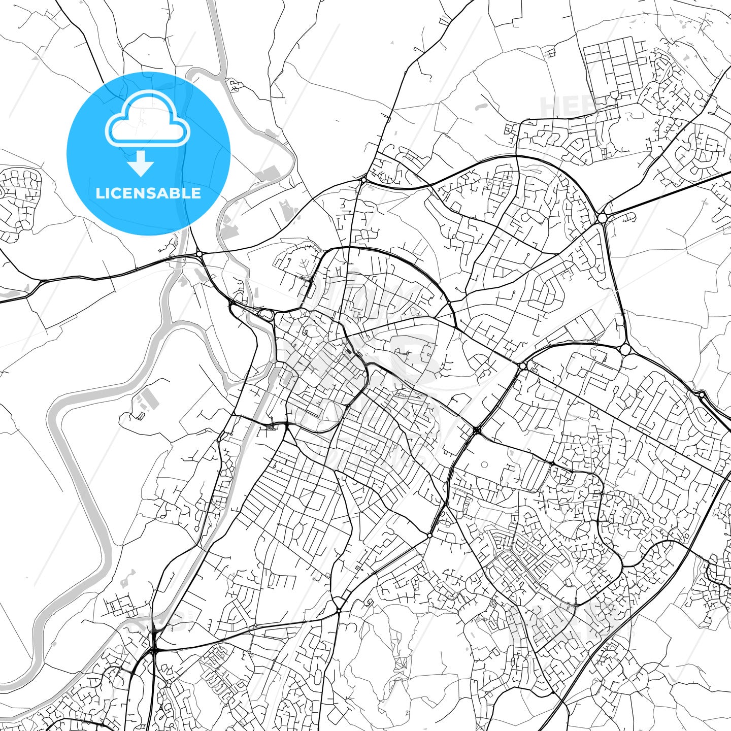 Gloucester, England, UK, Vector Map - Light